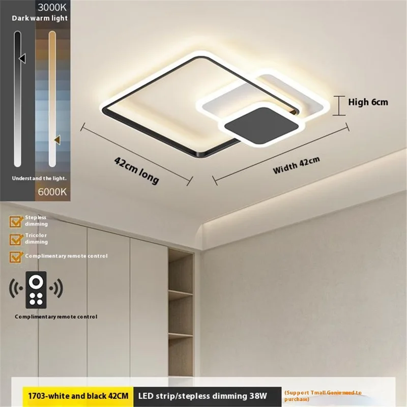 42 x 42cm 45W Eye Protection Square Ceiling Light Stepless Dimming Lamp with Remote Control