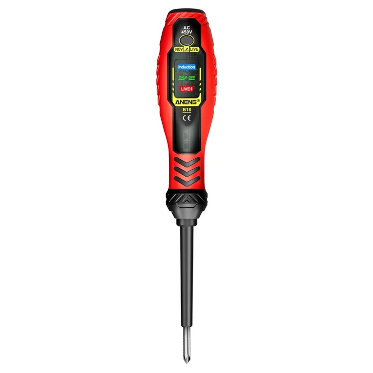 ANENG B18 High Torque Voltage Tester Pen Live / Neutral Wire Detection Continuity Test NCV Light Indication - Red / Phillips Head