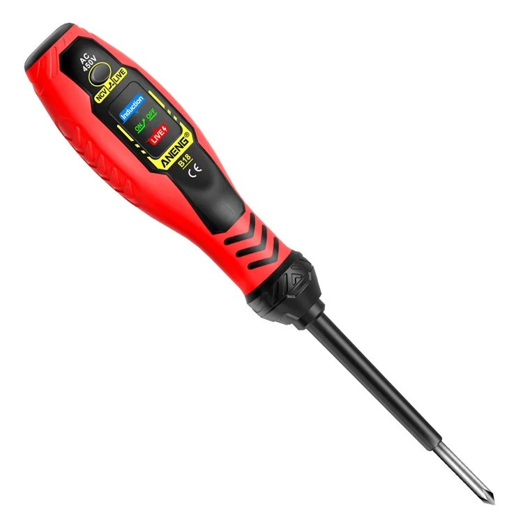 ANENG B18 High Torque Voltage Tester Pen Live / Neutral Wire Detection Continuity Test NCV Light Indication - Red / Phillips Head
