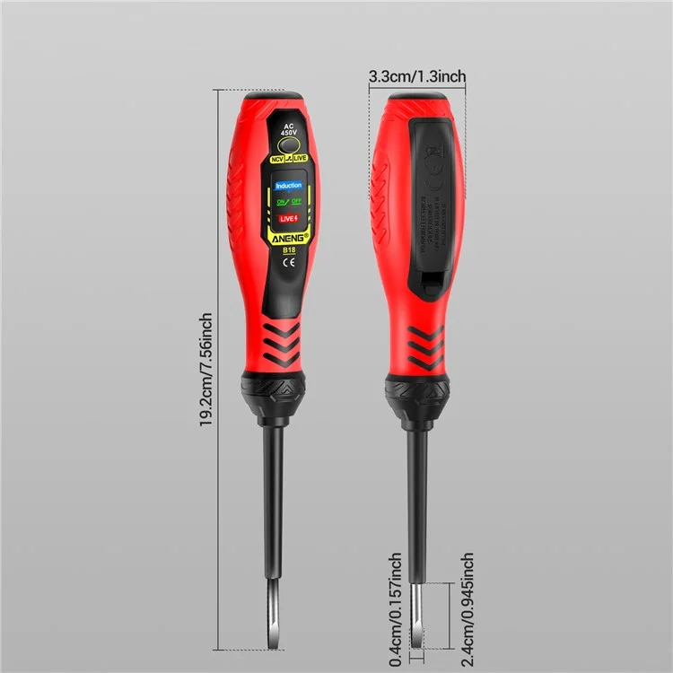 ANENG B18 High Torque Voltage Tester Pen Live / Neutral Wire Detection Continuity Test NCV Light Indication - Red / Phillips Head