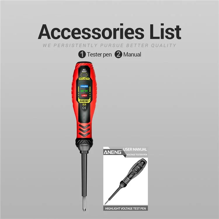 ANENG B18 High Torque Voltage Tester Pen Live / Neutral Wire Detection Continuity Test NCV Light Indication - Red / Phillips Head