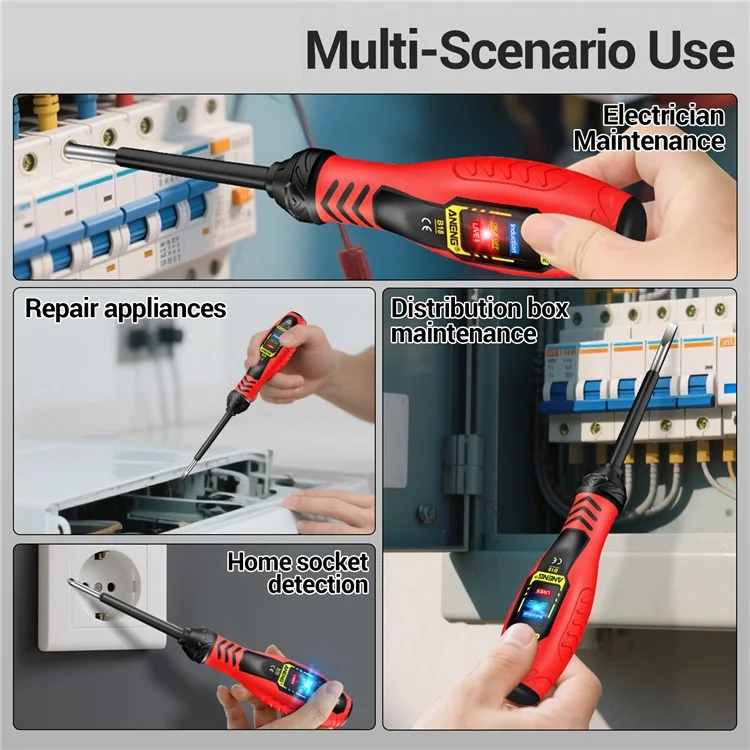 ANENG B18 High Torque Voltage Tester Pen Live / Neutral Wire Detection Continuity Test NCV Light Indication - Red / Phillips Head