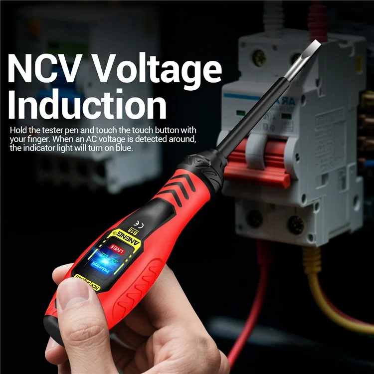ANENG B18 High Torque Voltage Tester Pen Live / Neutral Wire Detection Continuity Test NCV Light Indication - Red / Phillips Head