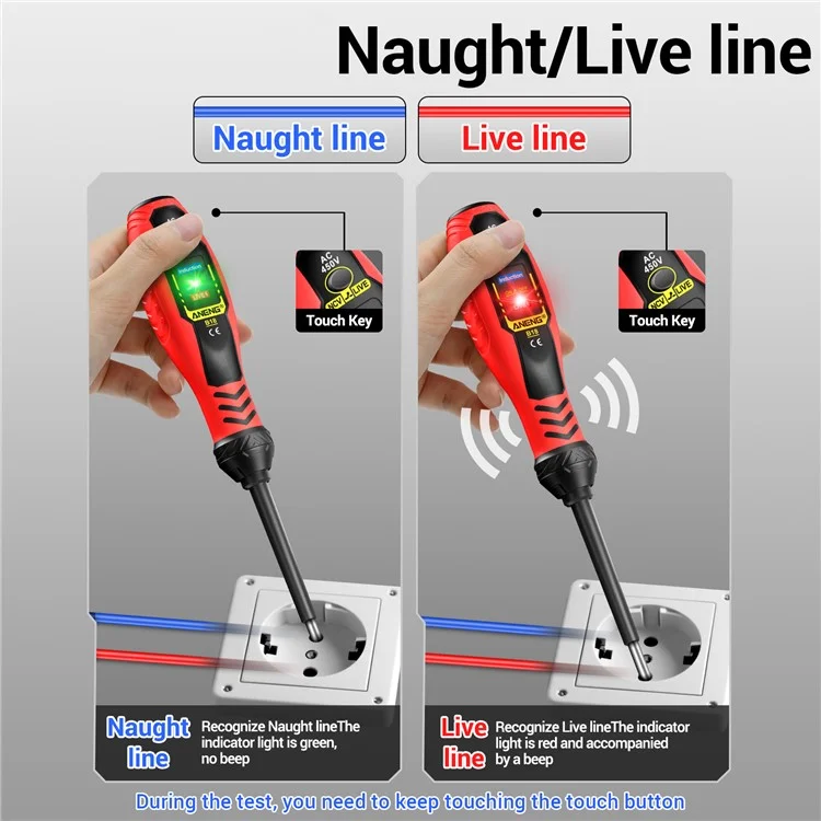 ANENG B18 High Torque Voltage Tester Pen Live / Neutral Wire Detection Continuity Test NCV Light Indication - Red / Phillips Head