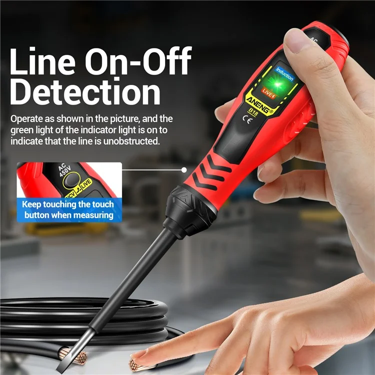 ANENG B18 High Torque Voltage Tester Pen Live / Neutral Wire Detection Continuity Test NCV Light Indication - Red / Phillips Head
