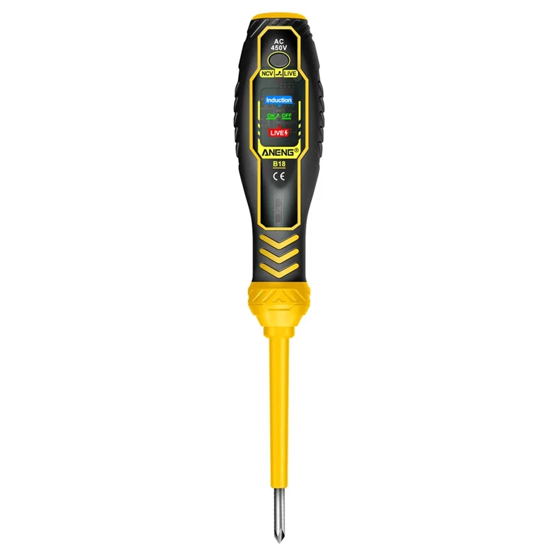 ANENG B18 High Torque Voltage Tester Pen Live / Neutral Wire Detection Continuity Test NCV Light Indication - Yellow / Phillips Head
