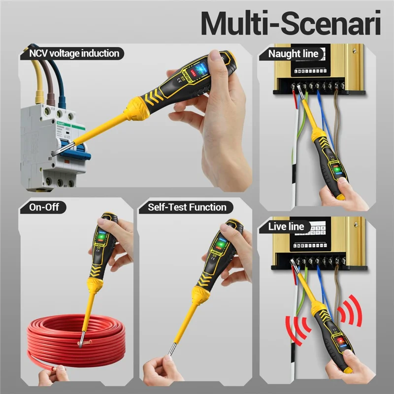ANENG B18 High Torque Voltage Tester Pen Live / Neutral Wire Detection Continuity Test NCV Light Indication - Yellow / Phillips Head