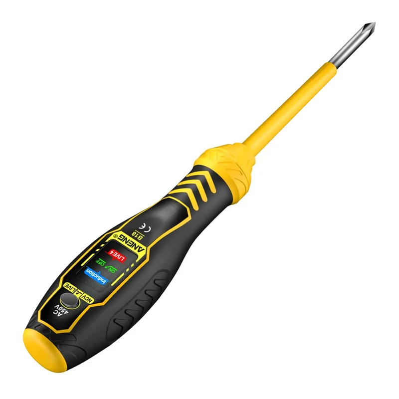 ANENG B18 High Torque Voltage Tester Pen Live / Neutral Wire Detection Continuity Test NCV Light Indication - Yellow / Phillips Head