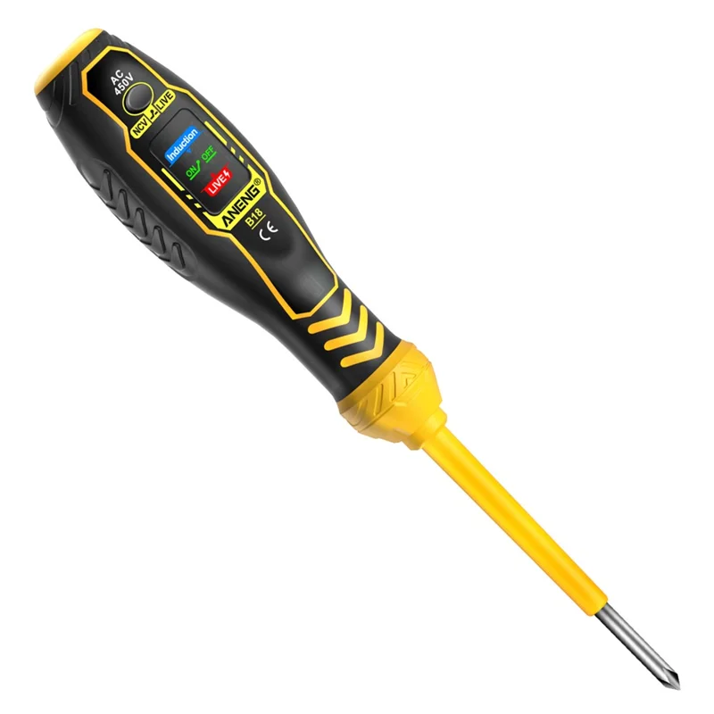 ANENG B18 High Torque Voltage Tester Pen Live / Neutral Wire Detection Continuity Test NCV Light Indication - Yellow / Phillips Head