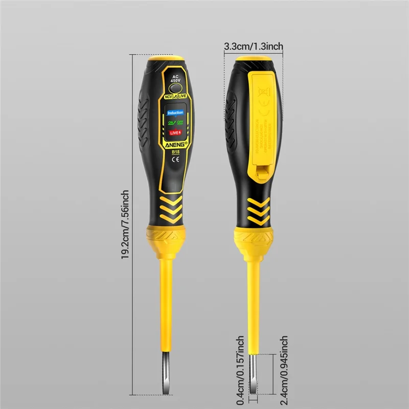 ANENG B18 High Torque Voltage Tester Pen Live / Neutral Wire Detection Continuity Test NCV Light Indication - Yellow / Phillips Head
