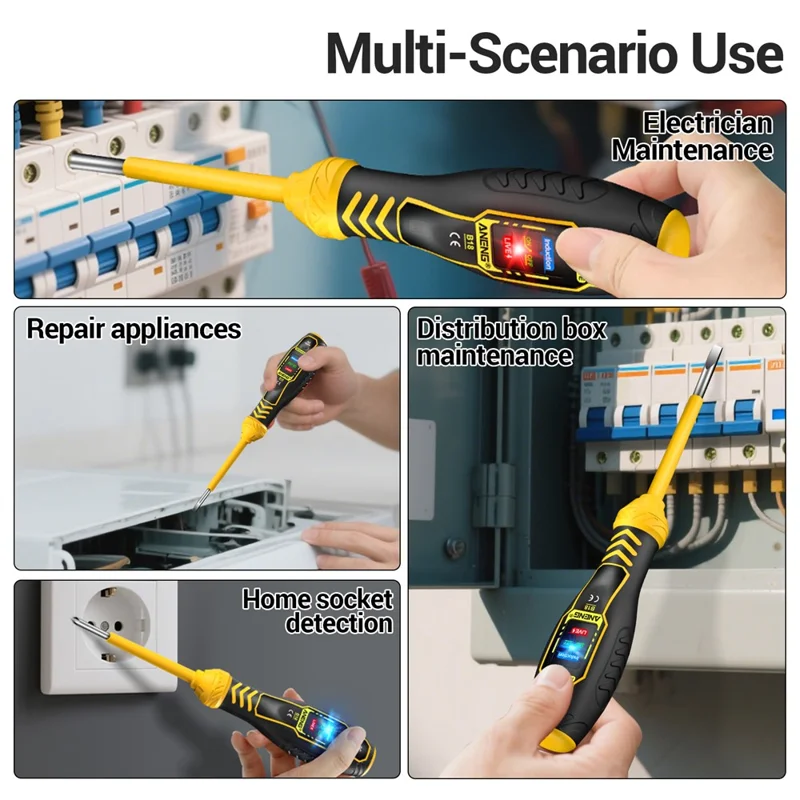 ANENG B18 High Torque Voltage Tester Pen Live / Neutral Wire Detection Continuity Test NCV Light Indication - Yellow / Phillips Head