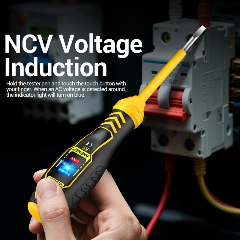 ANENG B18 High Torque Voltage Tester Pen Live / Neutral Wire Detection Continuity Test NCV Light Indication - Yellow / Phillips Head