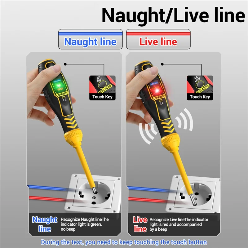 ANENG B18 High Torque Voltage Tester Pen Live / Neutral Wire Detection Continuity Test NCV Light Indication - Yellow / Phillips Head
