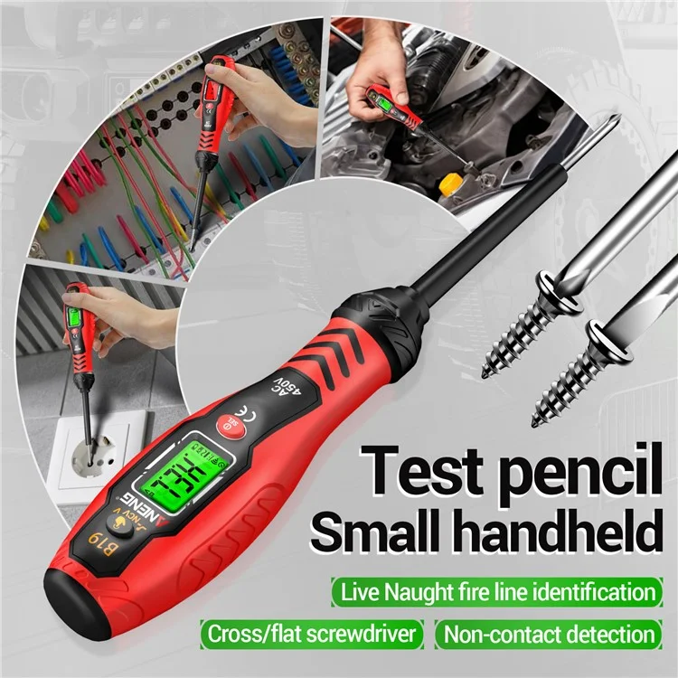 ANENG B19 Testador Digital de Tensão NCV com Desligamento Automático, Alta Torção, Detector de AC Sem Contato / Com Contato - Vermelho / Chave Phillips