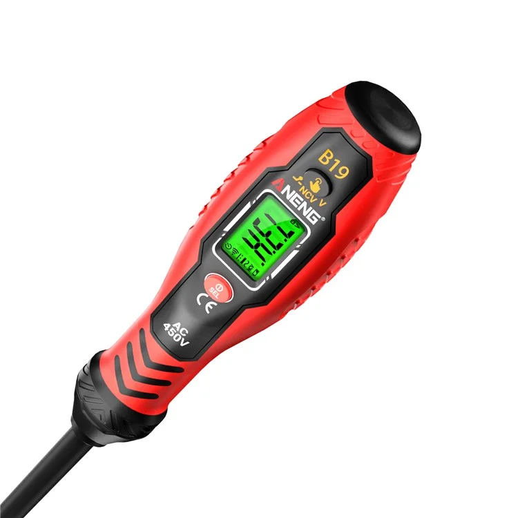 ANENG B19 Testador Digital de Tensão NCV com Desligamento Automático, Alta Torção, Detector de AC Sem Contato / Com Contato - Vermelho / Chave Phillips