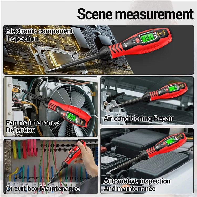ANENG B19 Testador Digital de Tensão NCV com Desligamento Automático, Alta Torção, Detector de AC Sem Contato / Com Contato - Vermelho / Chave Phillips
