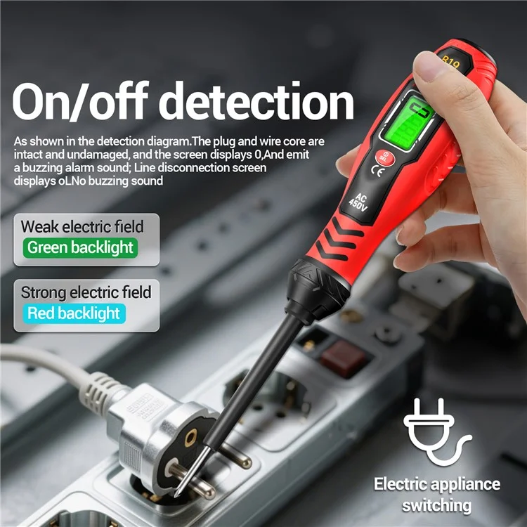 ANENG B19 Testador Digital de Tensão NCV com Desligamento Automático, Alta Torção, Detector de AC Sem Contato / Com Contato - Vermelho / Chave Phillips
