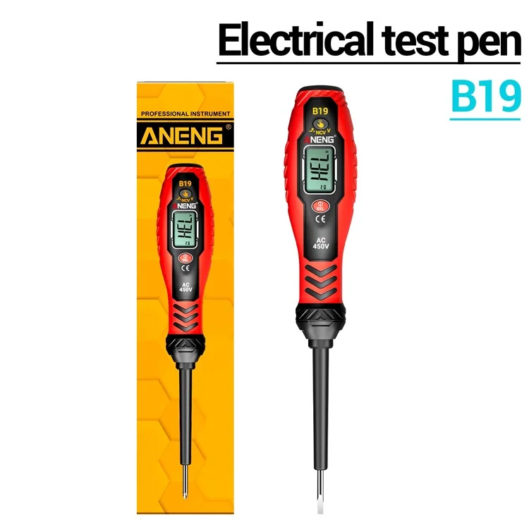 ANENG B19 Цифровой NCV тестер напряжения с автоотключением и высоким крутящим моментом, бесконтактный / контактный детектор переменного тока - Красный / с прорезью