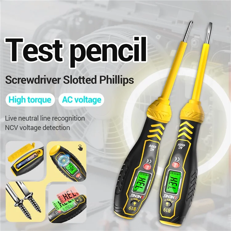 ANENG B19 Digital NCV Voltage Tester Auto Power Off High Torque Non-Contact  /  Contact AC Detector - Yellow / Phillips Head