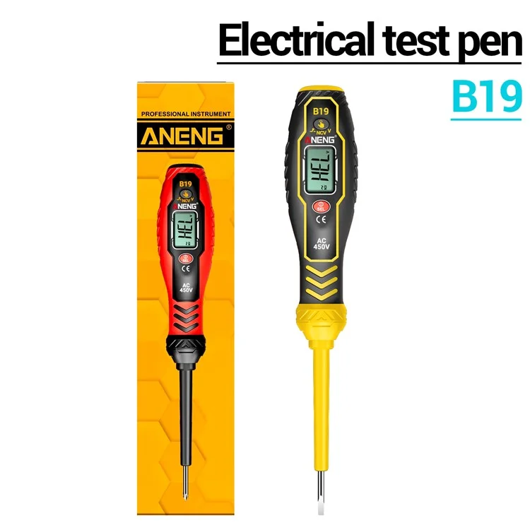 ANENG B19 Digital NCV Voltage Tester Auto Power Off High Torque Non-Contact  /  Contact AC Detector - Yellow / Phillips Head