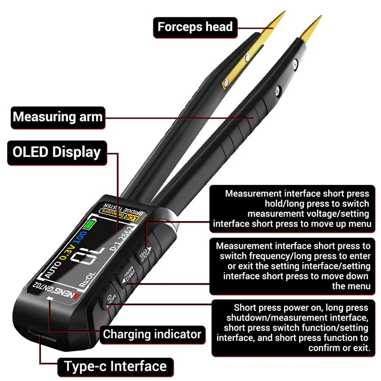 ANENG GN702 Digitale Pinzetten-Brücken-Multimeter LCR-Zangenmessgerät Induktivitätsmessgerät