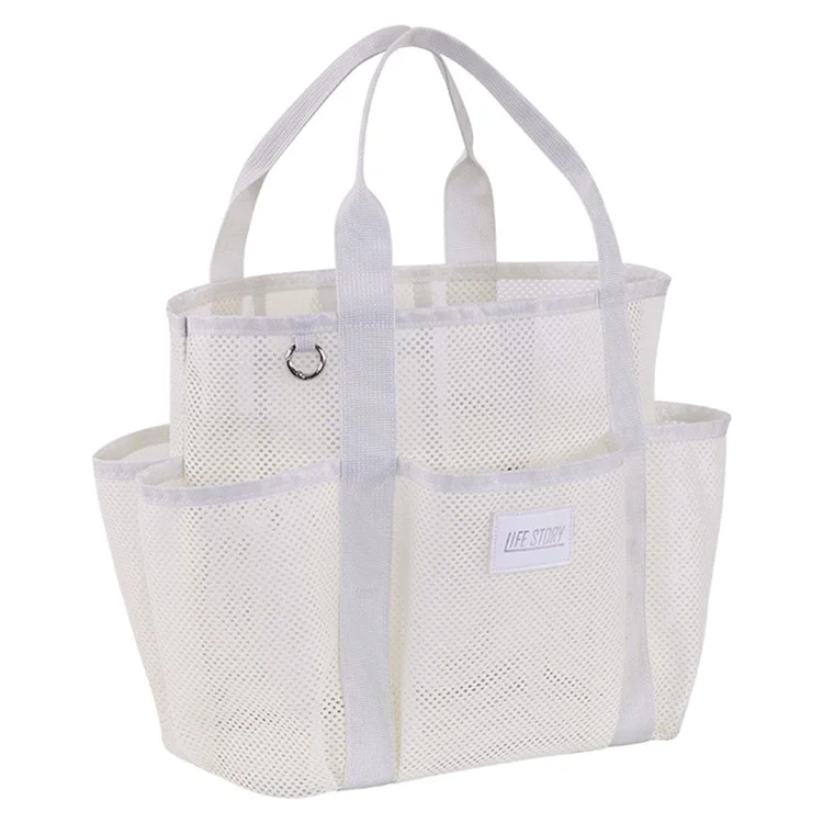 9017 Mesh Beach Bag Outdoor Swimming Toiletries Storage Tote Portable Cosmetic Handbag - Beige