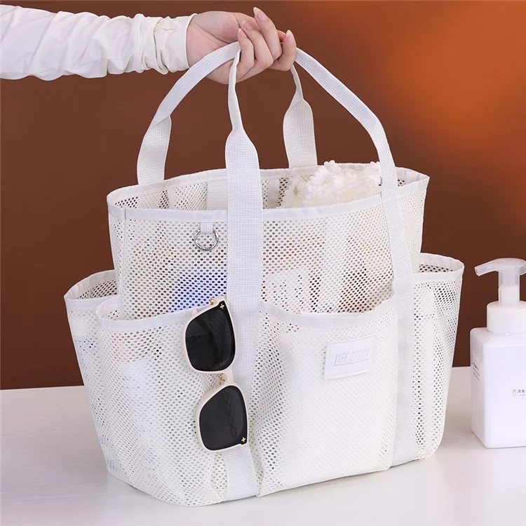 9017 Mesh Beach Bag Outdoor Swimming Toiletries Storage Tote Portable Cosmetic Handbag - Beige