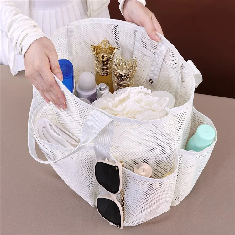 9017 Mesh Beach Bag Outdoor Swimming Toiletries Storage Tote Portable Cosmetic Handbag - Beige