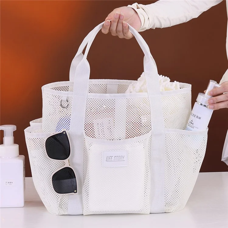 9017 Mesh Beach Bag Outdoor Swimming Toiletries Storage Tote Portable Cosmetic Handbag - Beige