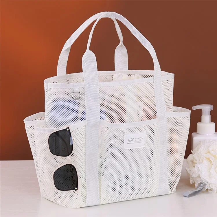 9017 Mesh Beach Bag Outdoor Swimming Toiletries Storage Tote Portable Cosmetic Handbag - Beige