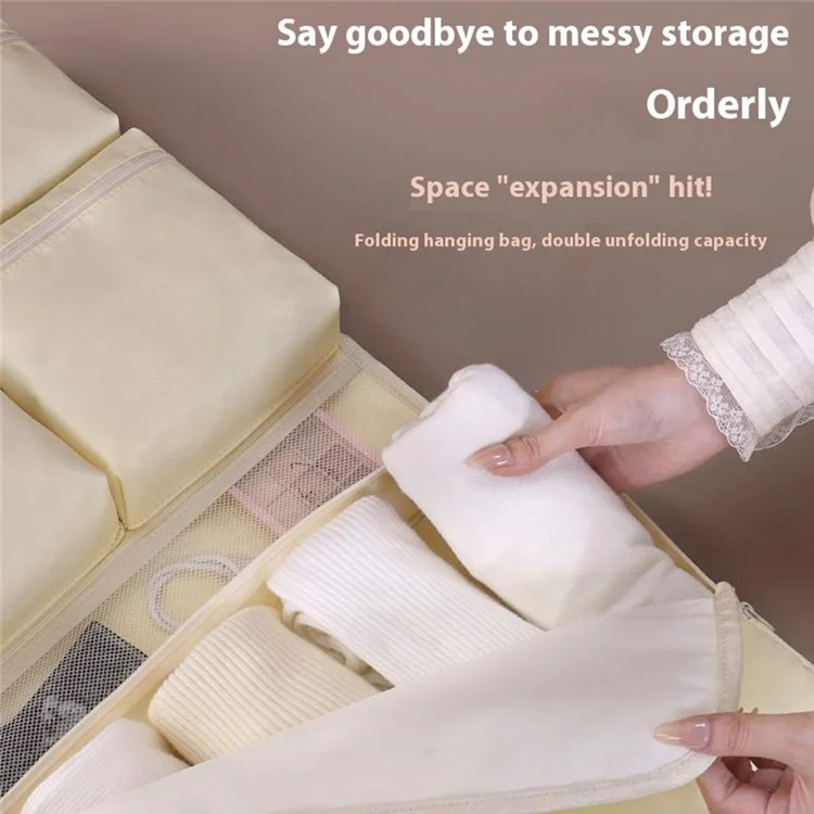 1010 Multifunction Hanging Travel Organizer Bag Foldable Luggage Packing Cube for Suitcase Storage - Apricot