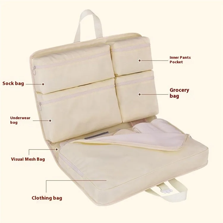 1010 Multifunction Hanging Travel Organizer Bag Foldable Luggage Packing Cube for Suitcase Storage - Apricot