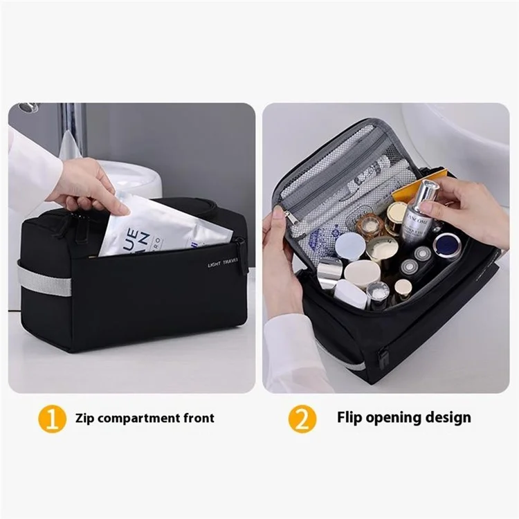 4038 For Men Portable Travel Toiletry Bag Oxford Cloth Waterproof Foldable Cosmetic Organizer, Size M - Black