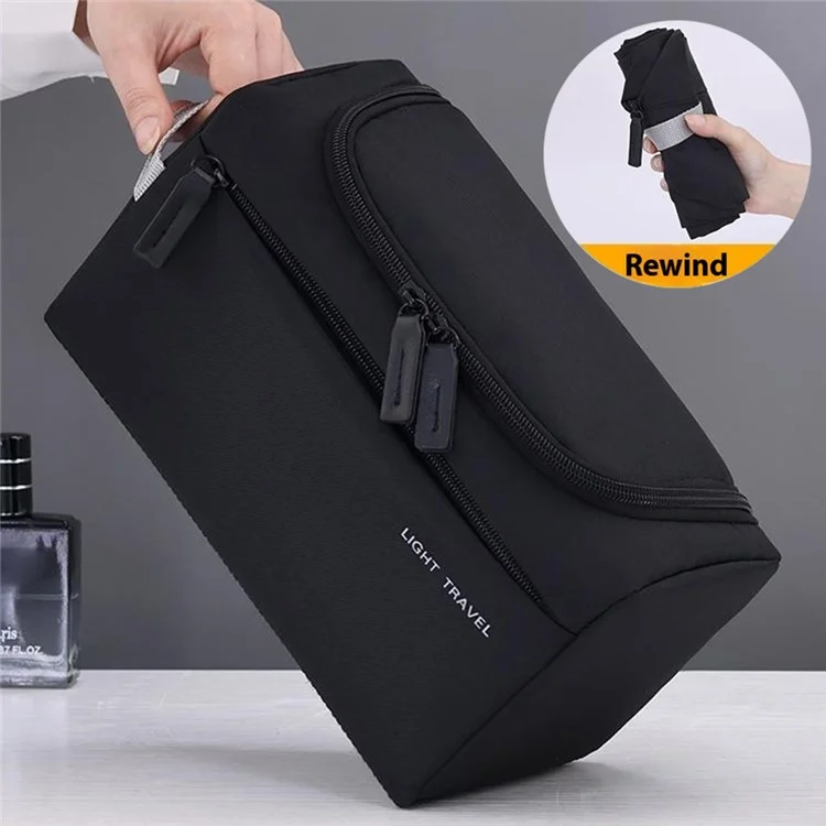 4038 For Men Portable Travel Toiletry Bag Oxford Cloth Waterproof Foldable Cosmetic Organizer, Size L - Black