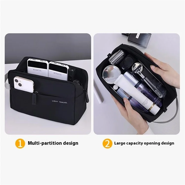 4038 For Men Portable Travel Toiletry Bag Oxford Cloth Waterproof Foldable Cosmetic Organizer, Size L - Black