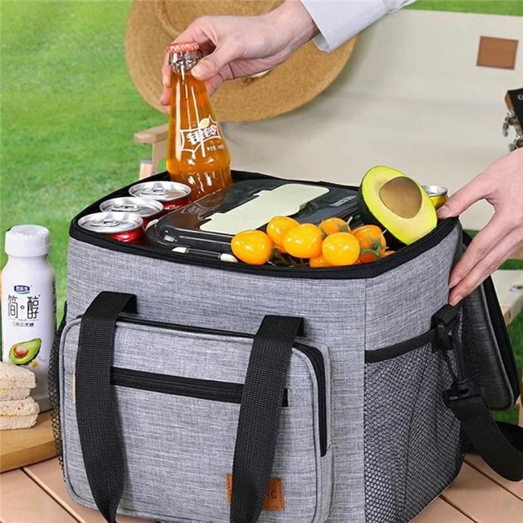 7035 Portable Picnic Tote Insulated Bag Oxford Fabric Large Capacity Outdoor Camping Lunch Box - Grey