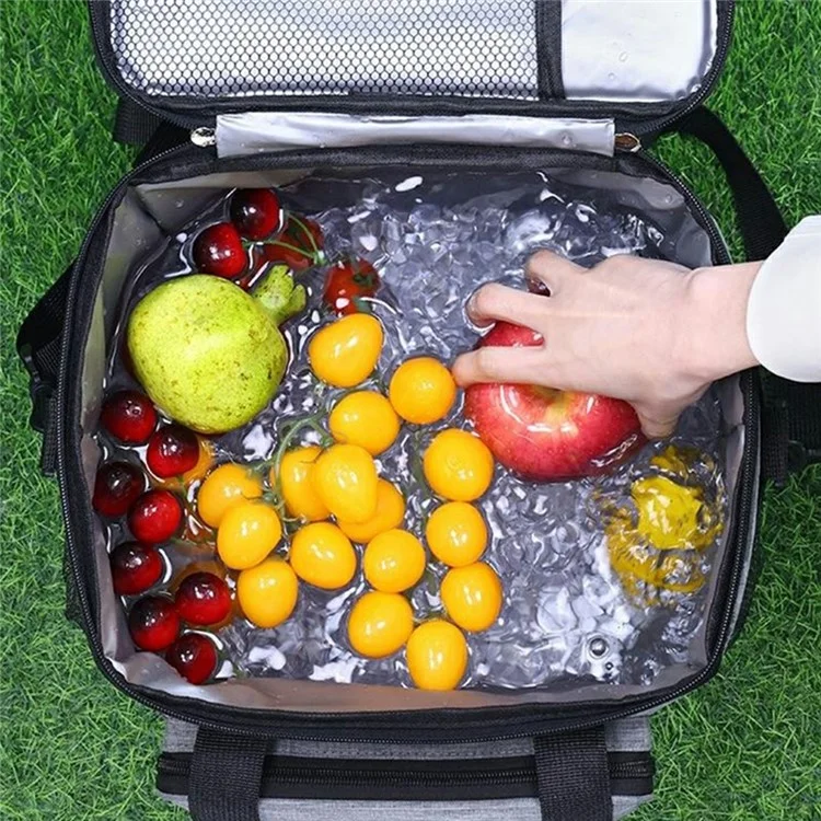 7035 Portable Picnic Tote Insulated Bag Oxford Fabric Large Capacity Outdoor Camping Lunch Box - Grey