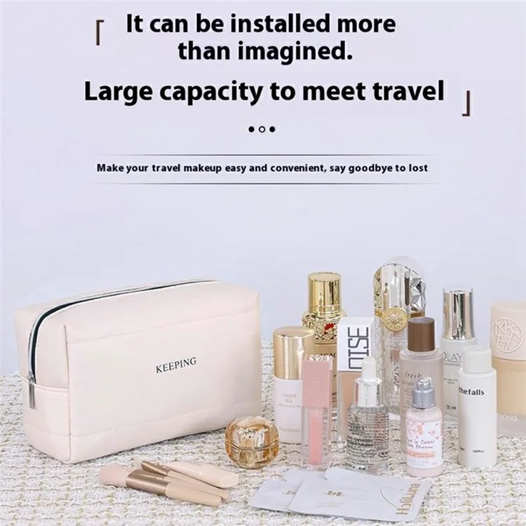 Bolsa de Cosméticos Portátil com Padrão de Letras 8083 para Organização de Maquiagem de Viagem - Branco