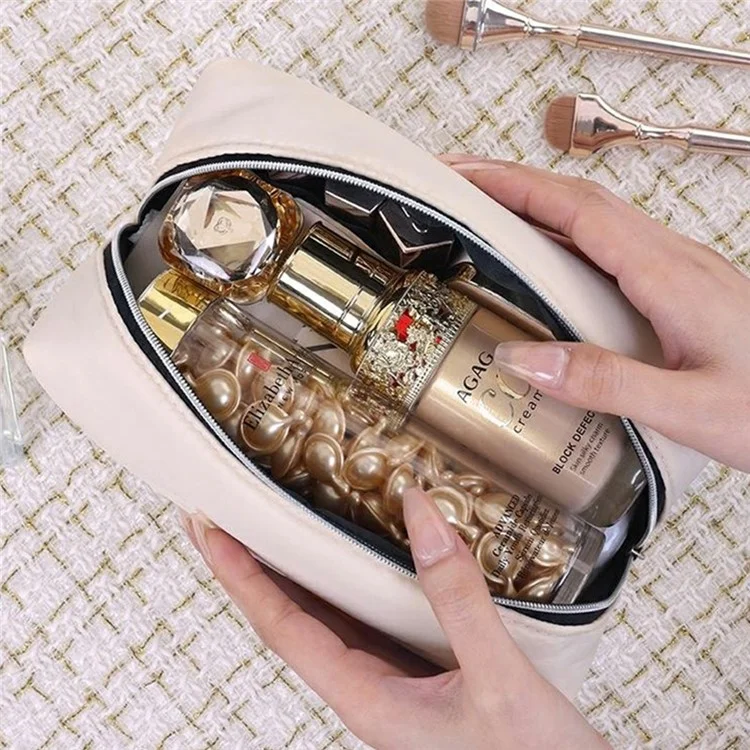 Bolsa de Cosméticos Portátil com Padrão de Letras 8083 para Organização de Maquiagem de Viagem - Branco
