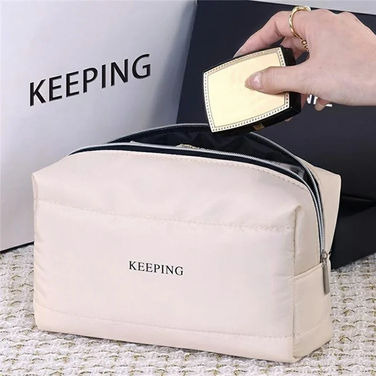 Bolsa de Cosméticos Portátil com Padrão de Letras 8083 para Organização de Maquiagem de Viagem - Branco