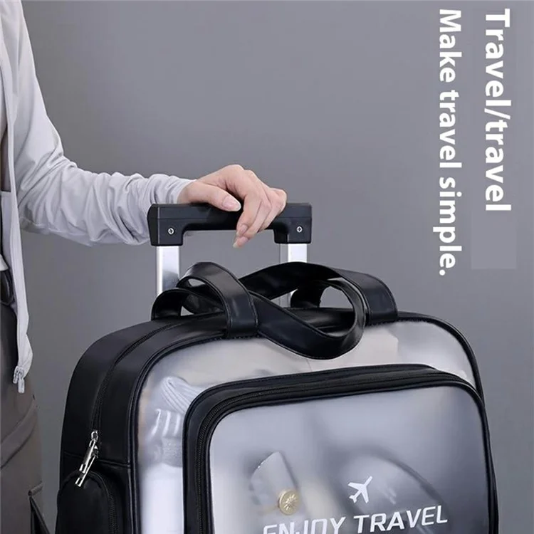 9015 PU Leather+PVC Dual Layer Travel Fitness Swimming Gym Bag Waterproof Toiletry Bag with Shoe Compartment - Black