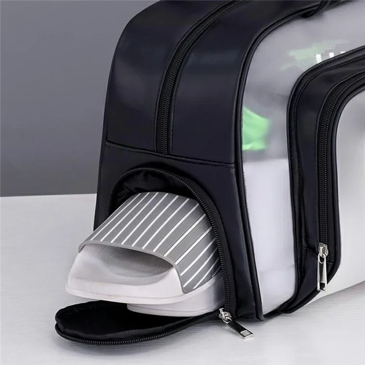 9015 PU Leather+PVC Dual Layer Travel Fitness Swimming Gym Bag Waterproof Toiletry Bag with Shoe Compartment - Black