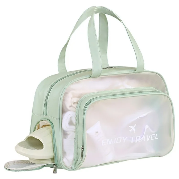 9015 PU Leather+PVC Dual Layer Travel Fitness Swimming Gym Bag Waterproof Toiletry Bag with Shoe Compartment - Green