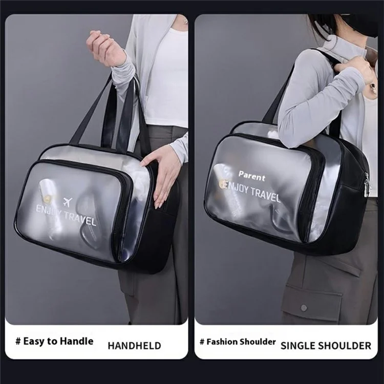 9015 PU Leather+PVC Dual Layer Travel Fitness Swimming Gym Bag Waterproof Toiletry Bag with Shoe Compartment - Green