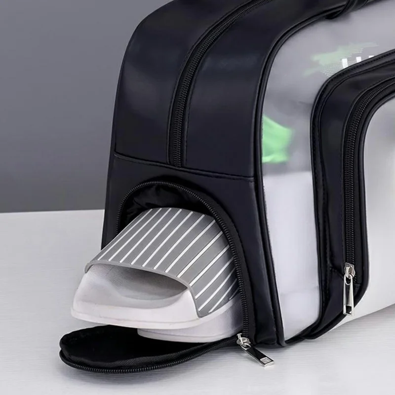 9015 PU Leather+PVC Dual Layer Travel Fitness Swimming Gym Bag Waterproof Toiletry Bag with Shoe Compartment - Apricot