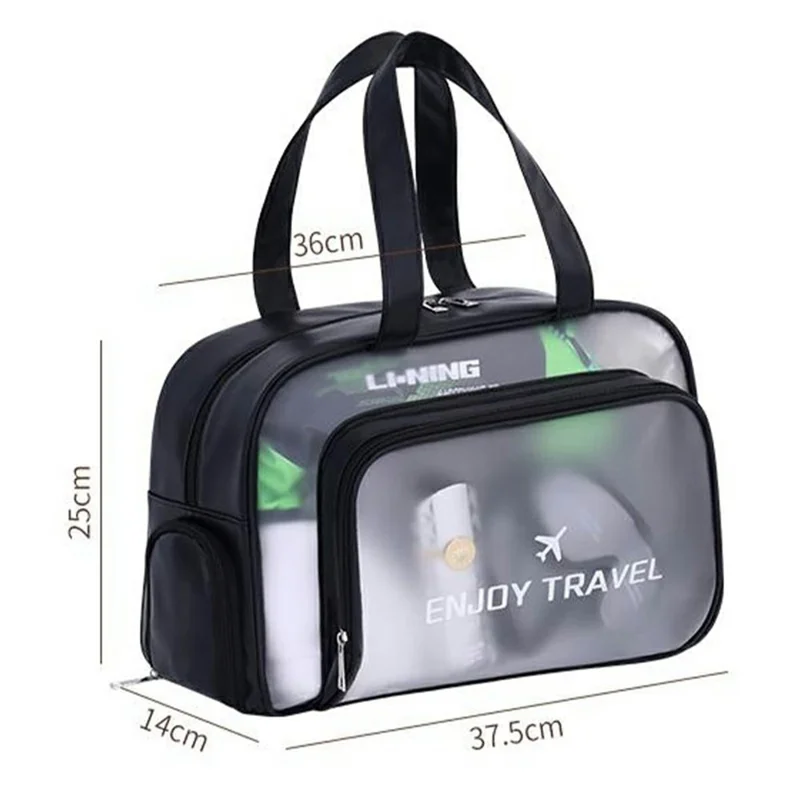 9015 PU Leather+PVC Dual Layer Travel Fitness Swimming Gym Bag Waterproof Toiletry Bag with Shoe Compartment - Apricot