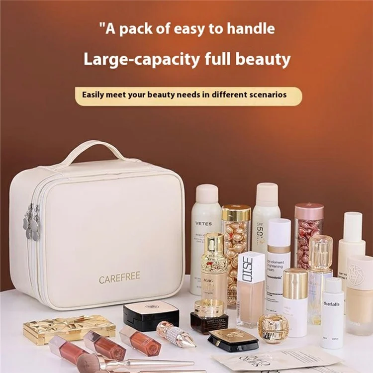 8084 Portable Double Layer Makeup Organizer Large Capacity Travel Toiletry Bag Cosmetic Brush Storage Handbag - White