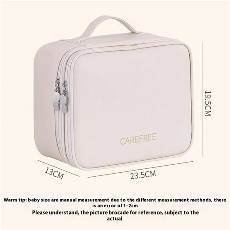 8084 Portable Double Layer Makeup Organizer Large Capacity Travel Toiletry Bag Cosmetic Brush Storage Handbag - White