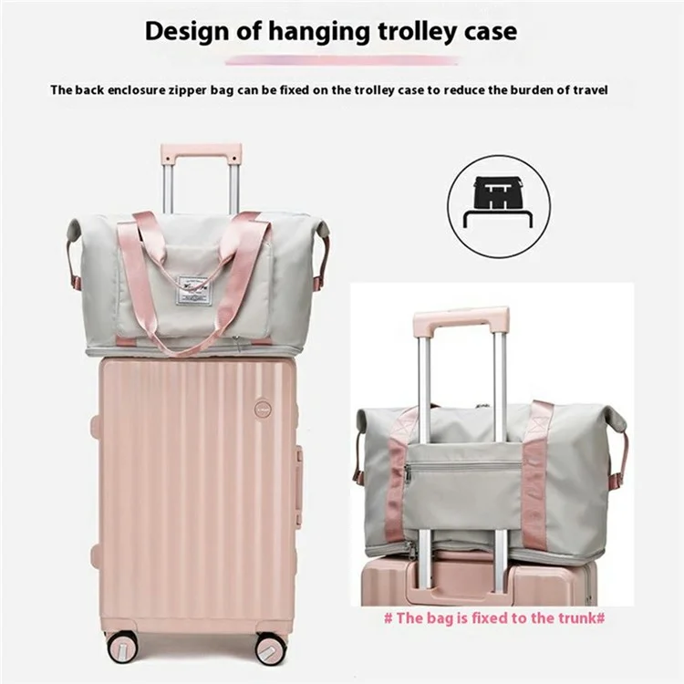 Waterproof Oxford Cloth Foldable Travel Handbag Expandable Large Capacity Duffel for Business Trips  /  Weekends - Grey+Pink