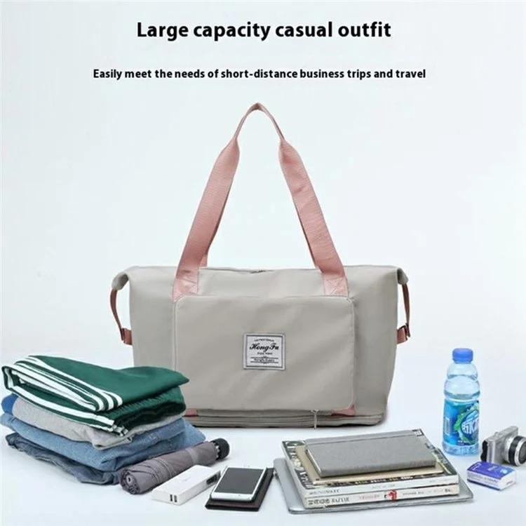 Waterproof Oxford Cloth Foldable Travel Handbag Expandable Large Capacity Duffel for Business Trips  /  Weekends - Grey+Pink